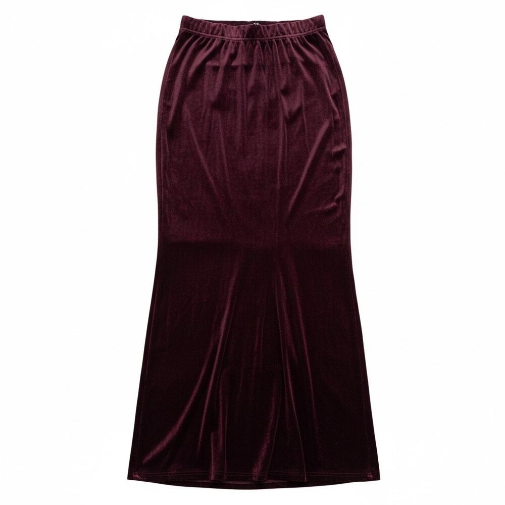 Burgundy Velvet Maxi Skirt 2XL Stretch Elastic Waist Y2K Holiday Evening Fall